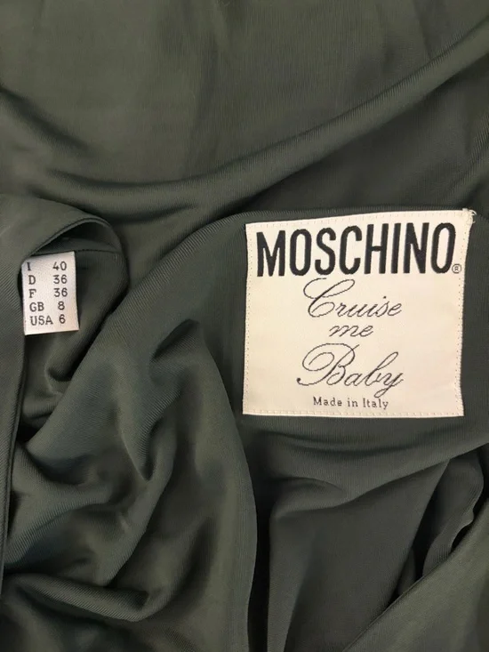 Moschino Deep Green Long-Sleeve V-Neck Ruched Tie Front Top Sz 6 - Picture 6 of 6